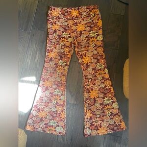 No Boundaries Orange and Red Leggings Vibrant Floral Print